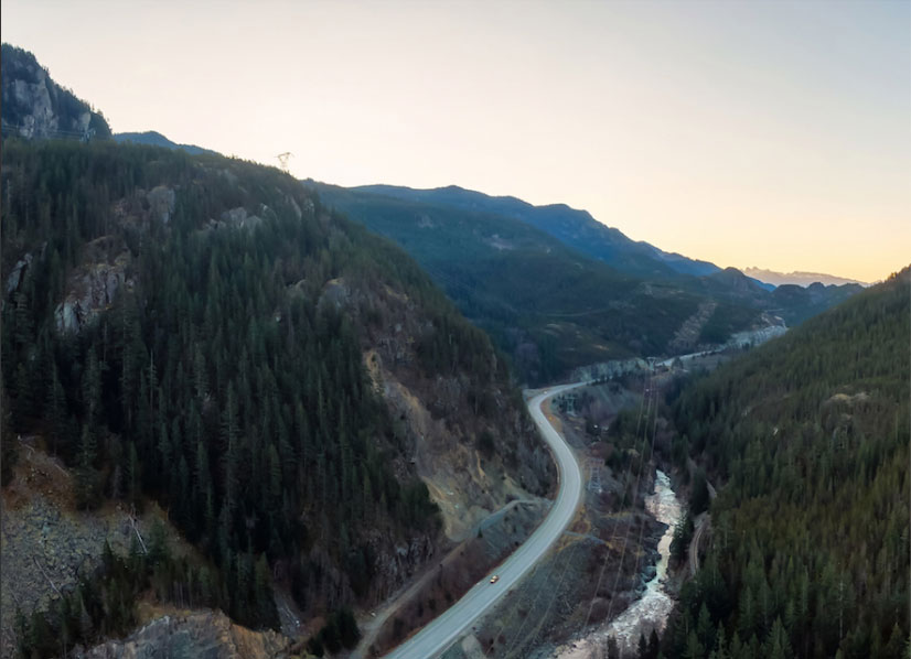 Epic Rides bus on the Sea to Sky Highway